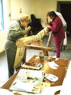 BAB members start roughing out the Totem Pole carving