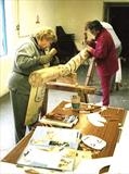 BAB members start roughing out the Totem Pole carving by Jeremy Turner, Sculpture