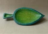 Medium Leaf Dish, green and turquoise by Jeremy Turner, Wood, carved ash