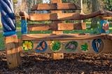 The Kissing Seat, detail from the "Woodmouse" side. by Jeremy Turner, Sculpture, Oak