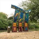 The Three Post Bench, renovated August 2022, Gyosei Art Trai by Jeremy Turner, Sculpture
