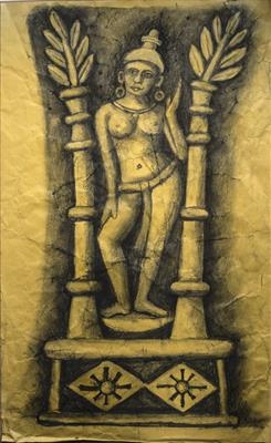 Yakshini with Trees in Leaf by Jeremy Turner, Drawing, Charcoal on Paper